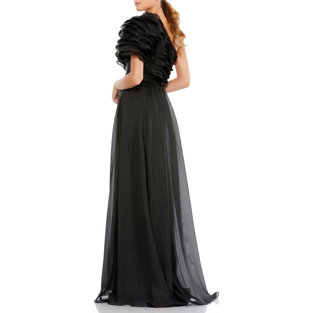 Mac Duggal Black Ruffle Layered One Shoulder Evening Formal Gown Size 8 - Picture 3 of 10
